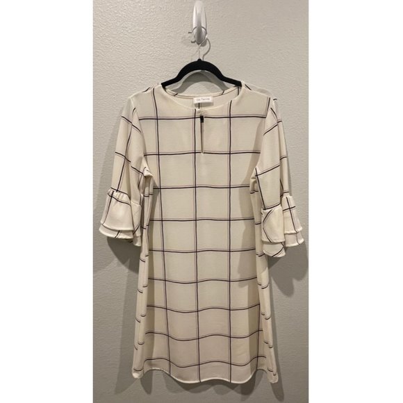 Ces Femme Dresses & Skirts - CES FEMME Beige Squares Ruffle Mini Dress